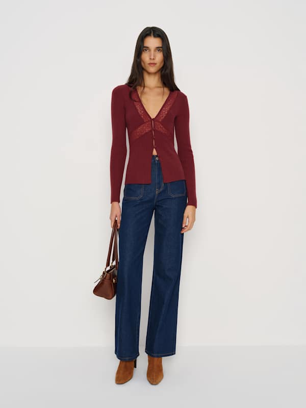 Sunnvia Lace Cashmere Cardigan - Chianti